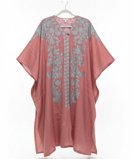 Dusty Rose Floral Embroidered Kaftan Top