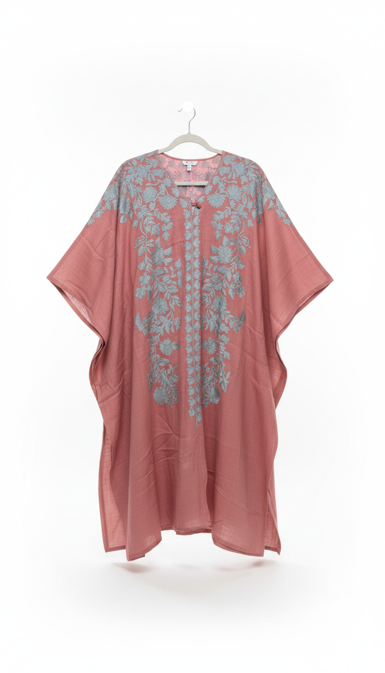 Dusty Rose Floral Embroidered Kaftan Top