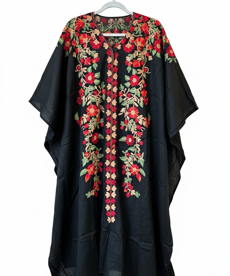 Black Floral Embroidered Kaftan Kurta Set