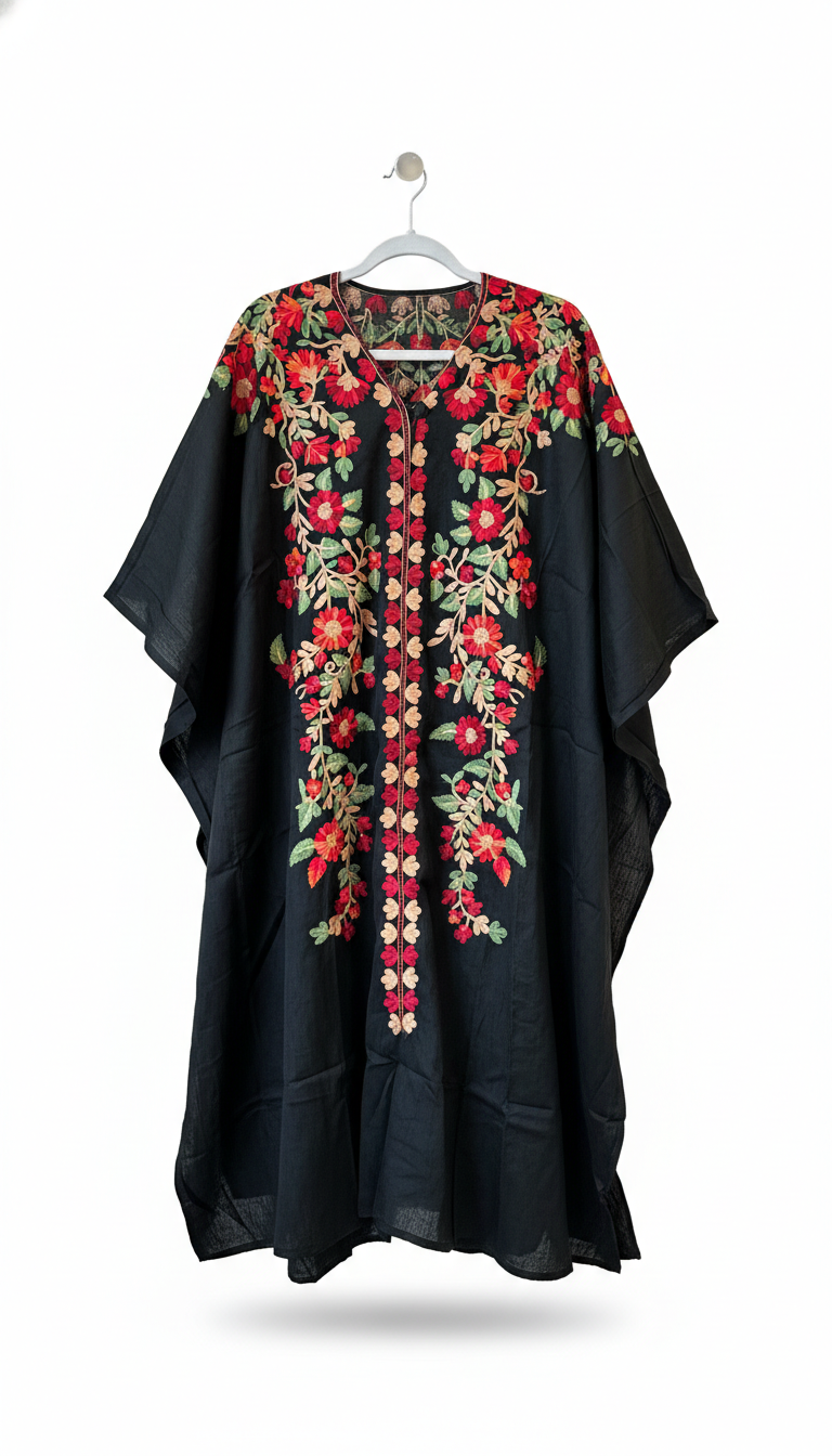 Black Floral Embroidered Kaftan Kurta Set