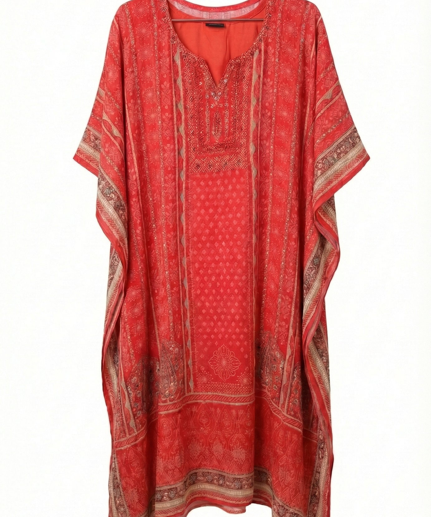Crimson Red Printed Kaftan Maxi Dress