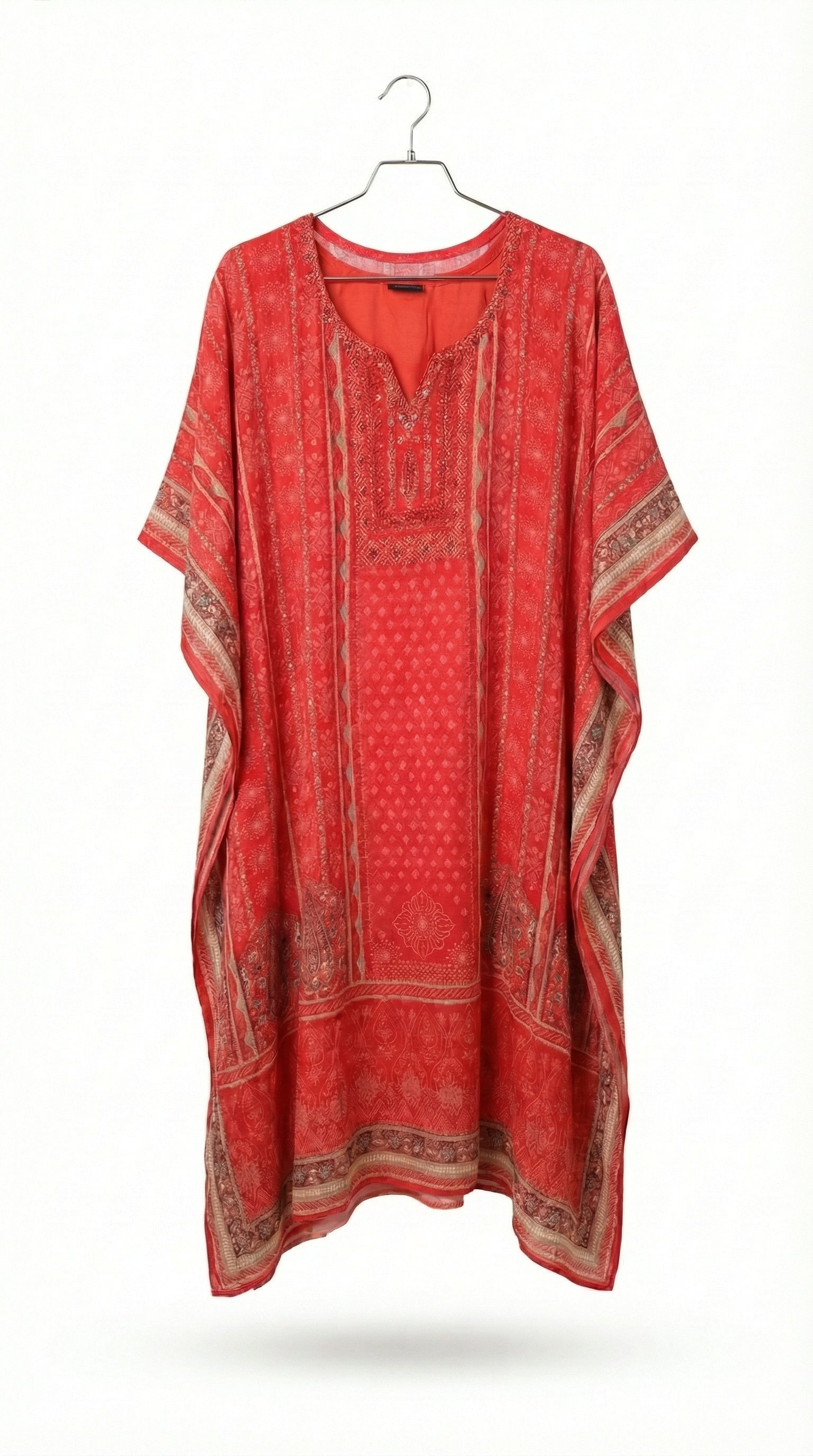 Crimson Red Printed Kaftan Maxi Dress