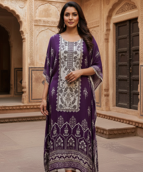 Royal Amethyst Resham Embroidered Kaftan Dress