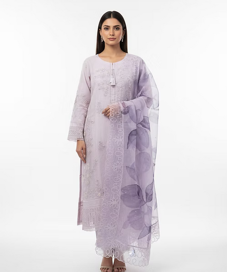 Lilac Organza Floral Kurta Set