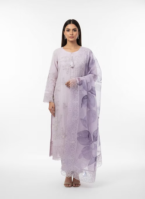 Lilac Organza Floral Kurta Set