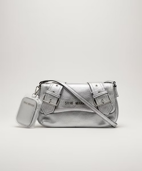 Steve Madden Metallic Silver Buckle Baguette with Mini Pouch