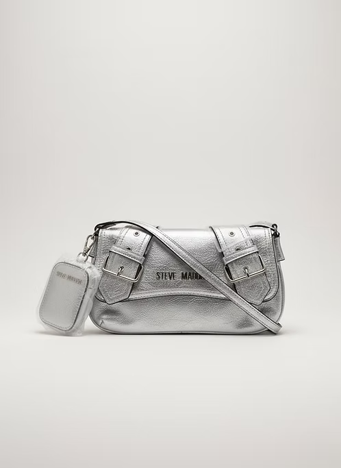 Steve Madden Metallic Silver Buckle Baguette with Mini Pouch