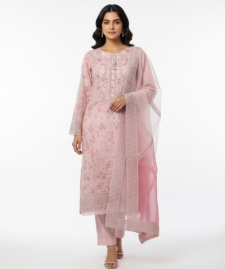 Rose Quartz Embroidered Organza Salwar Suit Set