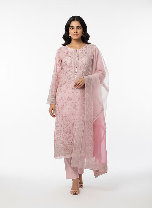Rose Quartz Embroidered Organza Salwar Suit Set