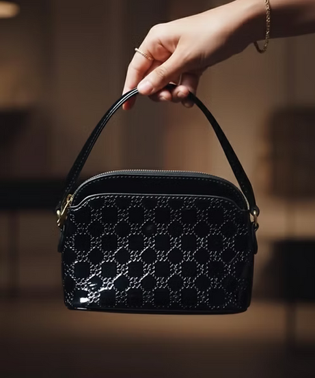 Noir Gloss Embossed Crossbody Pouch