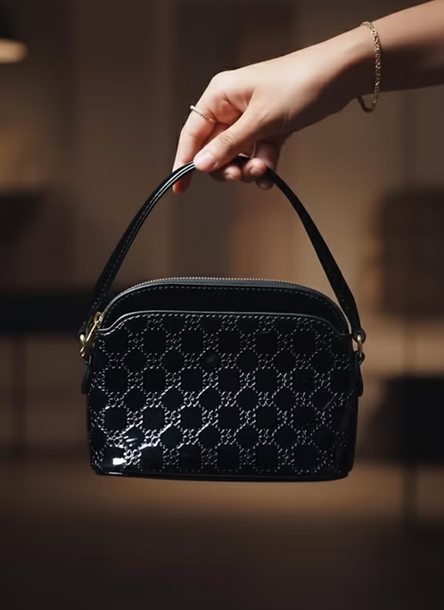Noir Gloss Embossed Crossbody Pouch