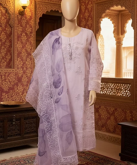 Lilac Organza Floral Kurta Set