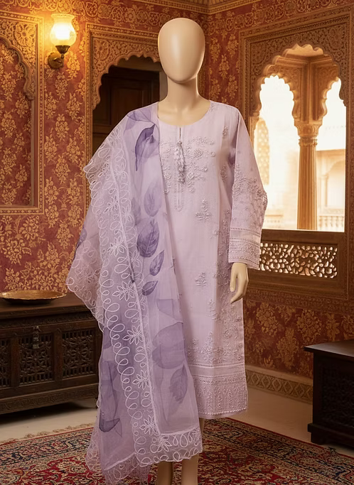 Lilac Organza Floral Kurta Set