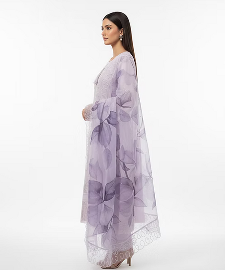 Lilac Organza Floral Kurta Set