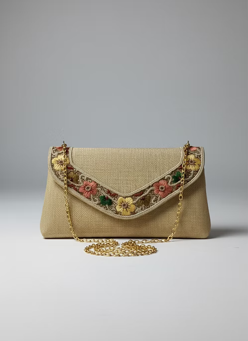 Meadow Bloom Embroidered Linen Clutch
