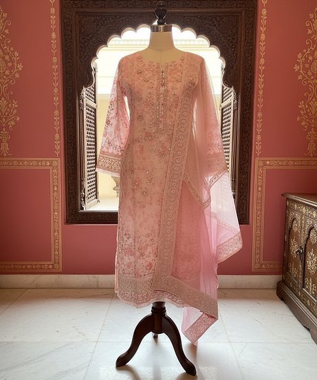 Rose Quartz Embroidered Organza Salwar Suit Set