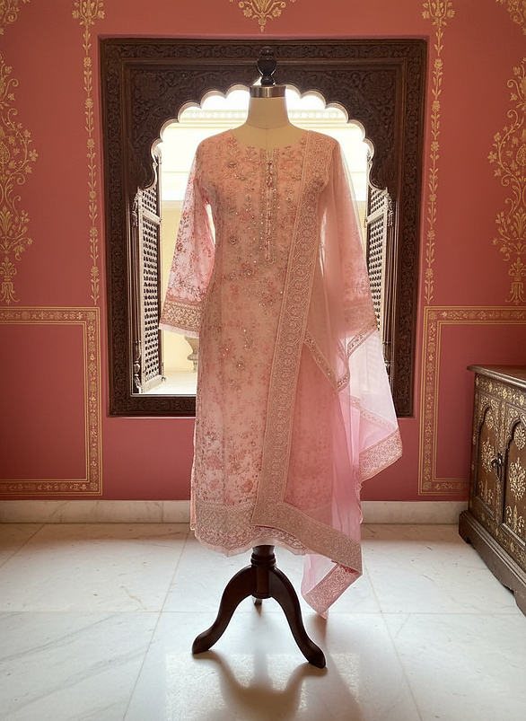 Rose Quartz Embroidered Organza Salwar Suit Set