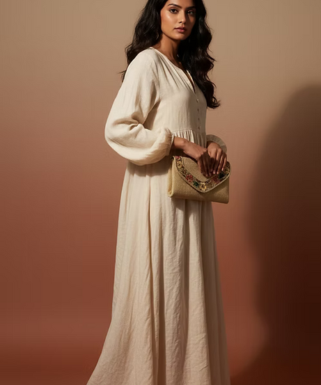 Meadow Bloom Embroidered Linen Clutch