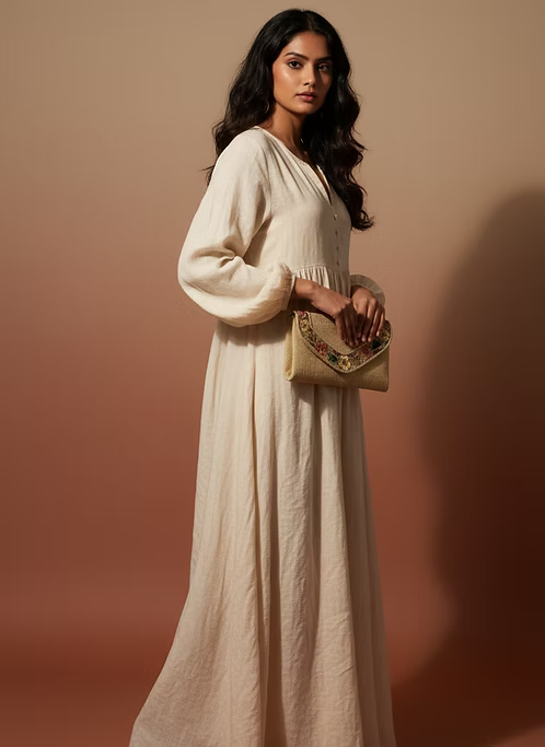 Meadow Bloom Embroidered Linen Clutch