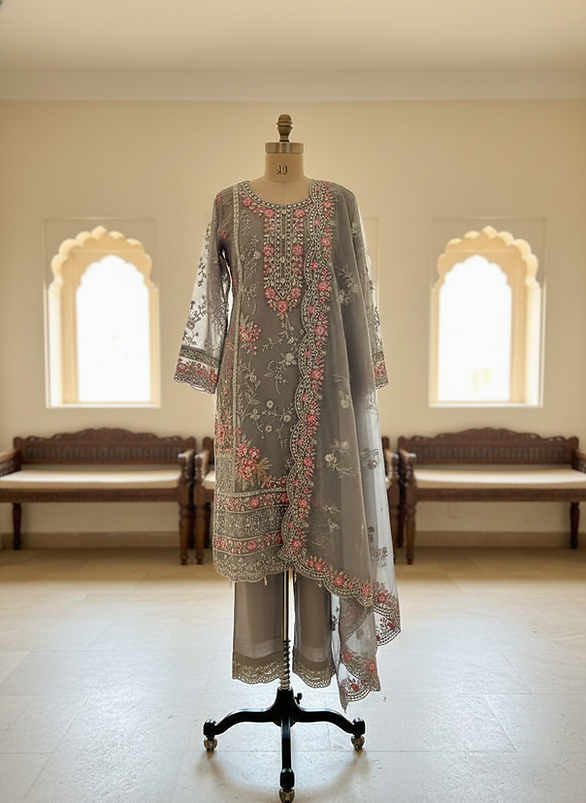 Ash Blossom Embroidered Luxury Suit