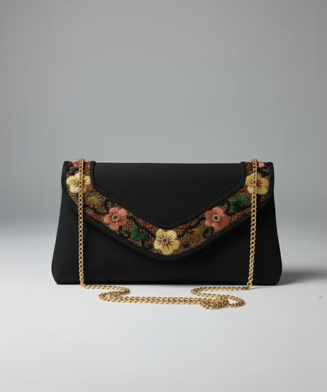 Midnight Bloom Embroidered Clutch
