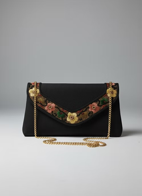 Midnight Bloom Embroidered Clutch
