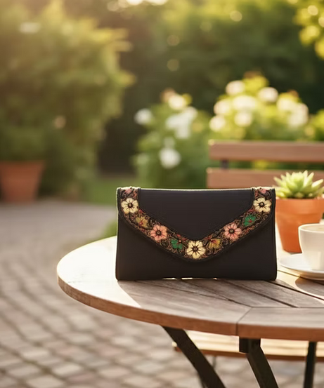 Midnight Bloom Embroidered Clutch