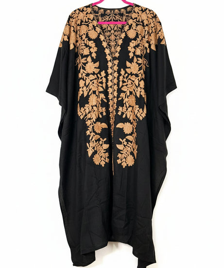 Gold Zari Embroidered Black Kaftan