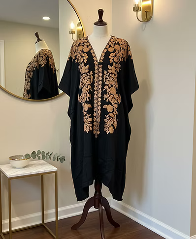 Gold Zari Embroidered Black Kaftan