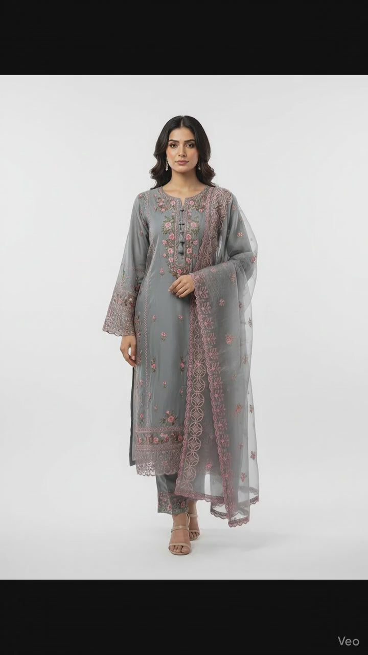 Ash Blossom Embroidered Luxury Suit