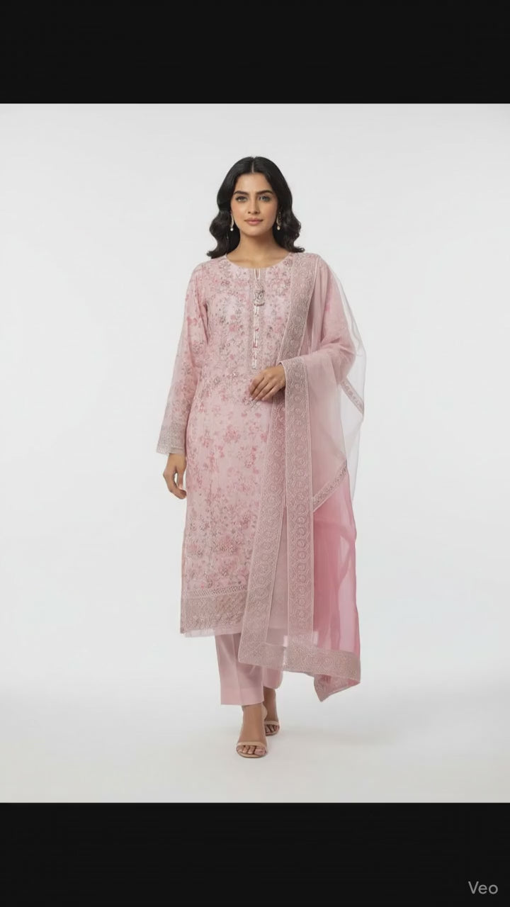 Rose Quartz Embroidered Organza Salwar Suit Set